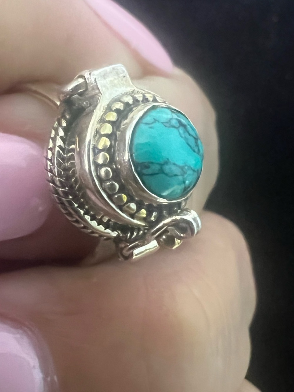 925 STERLING SILVER TURQUOISE POISON RING.  LOCKET